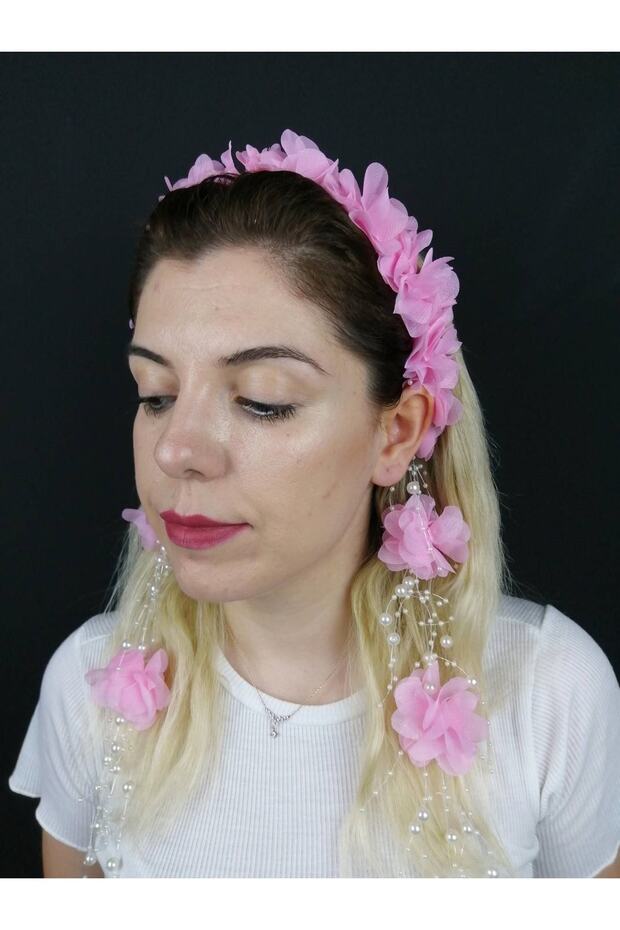 Pink Laser Cut Flower Crown with Earrings Crown Organization Henna Crown Bride Crown Maternity Crown