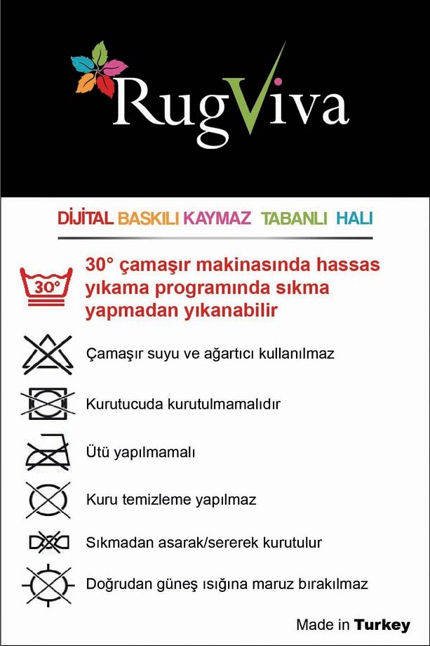 Kaymaz Tabanlı Makinede Yıkanan Yuvarlak Mutfak Halısı Ar428 - 4