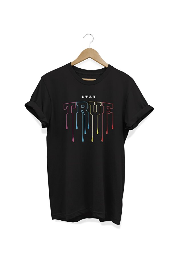 Stay True Printed Black T-Shirt