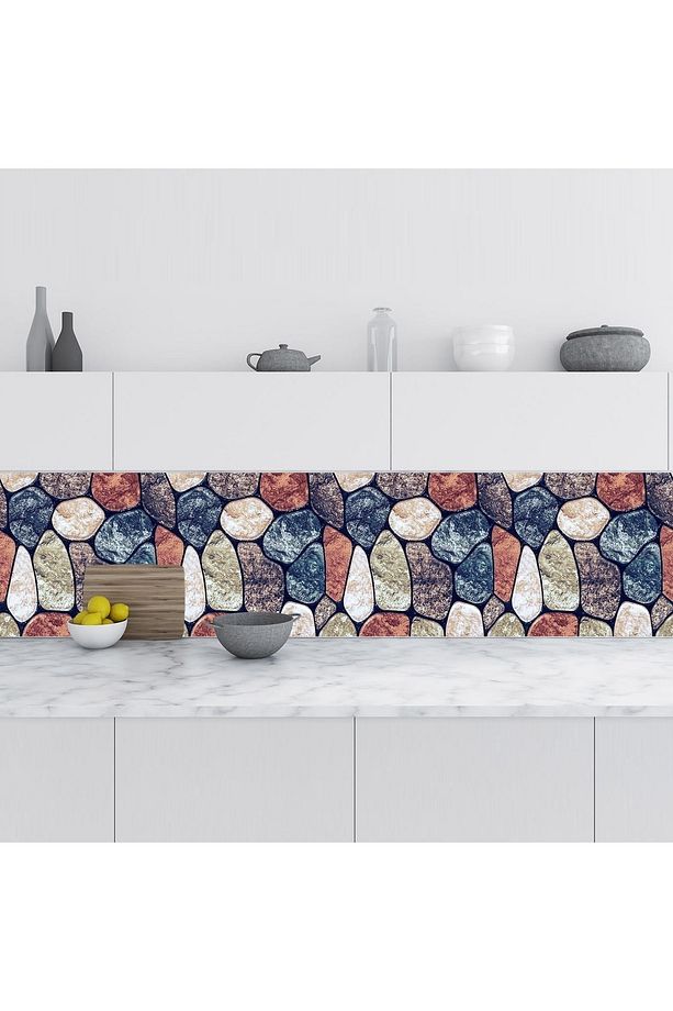 Mutfak Tezgah Arası Folyo Fayans Kaplama Folyosu Mermer Taş Doku 60x100 Cm - 1