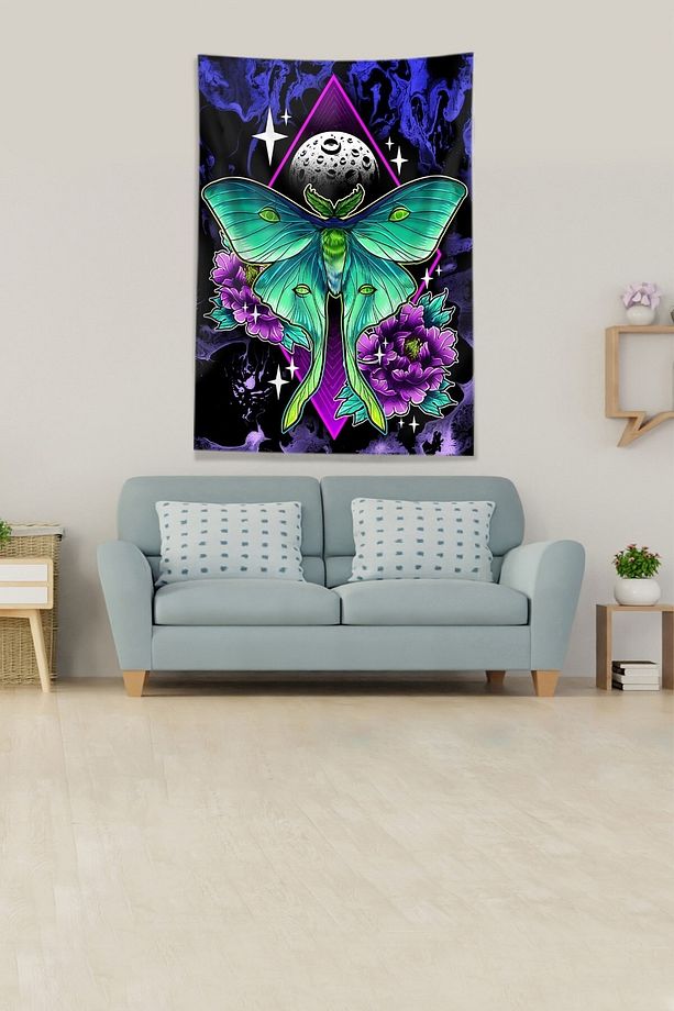 Multirenk Butterfly Kelebek Leke Tutmaz Kadife Kumaş Duvar Örtüsü Duvar Halısı Tapestry - 2
