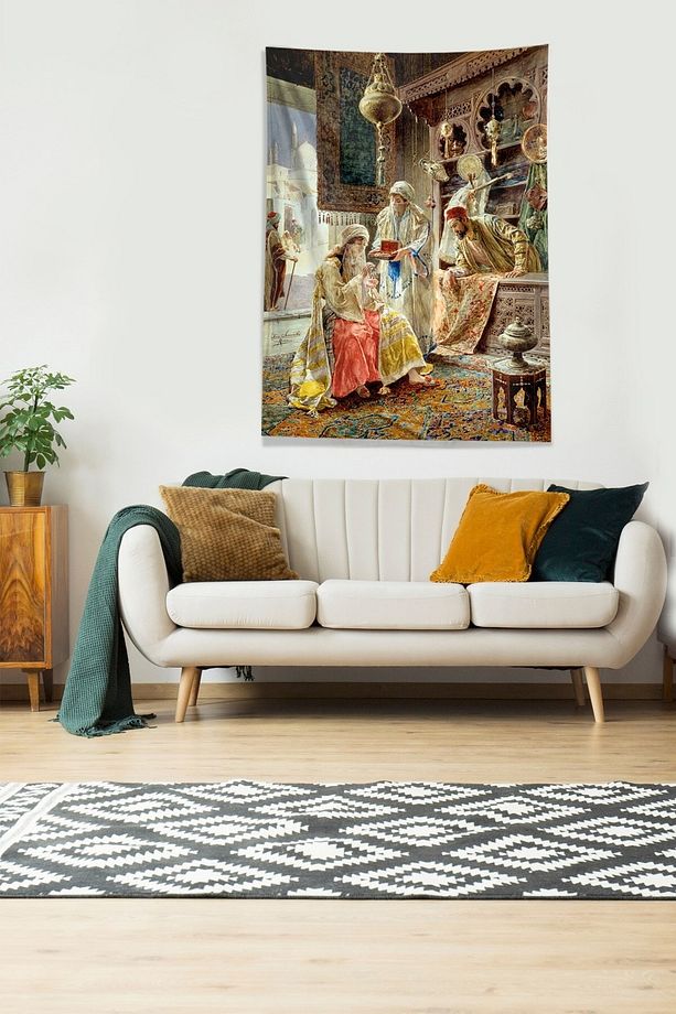 Multirenk Osmanlı Sultanları Leke Tutmaz Kadife Kumaş Duvar Örtüsü Duvar Halısı Tapestry - 1