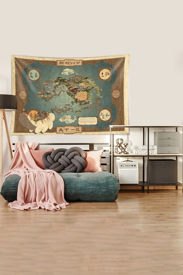 Mavi Avatar Dünya Haritası Leke Tutmaz Kadife Kumaş Duvar Örtüsü Duvar Halısı Tapestry - 3