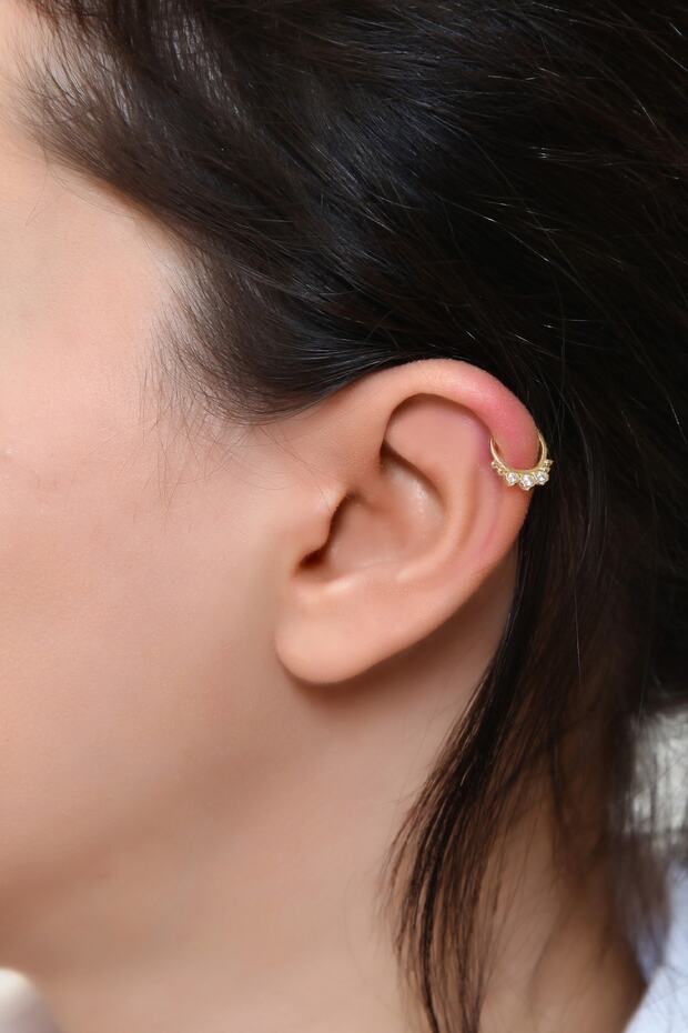 Üç Taşlı Altın Helix Piercing - 2
