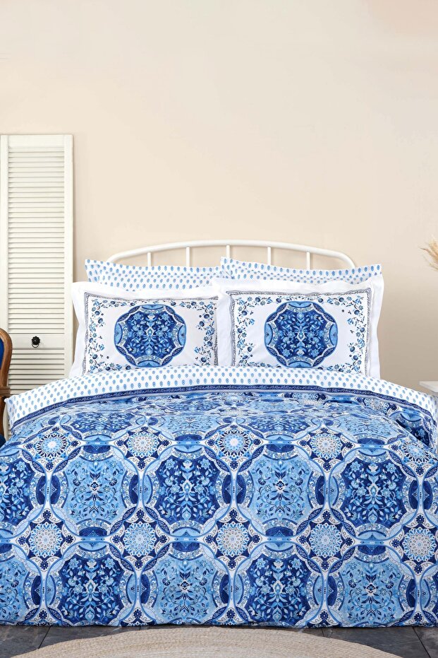 Idella Blue 100% Cotton Single Duvet Cover Set