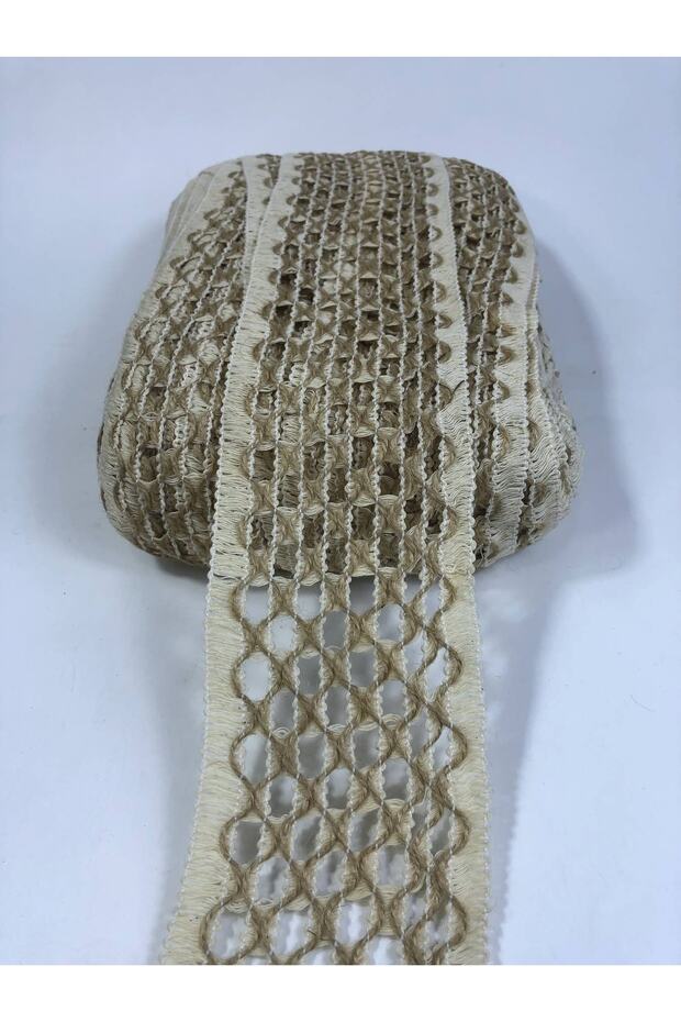 Cream Straw Square Detailed Wide Decorative Ribbon – Decorative Ribbon, Stylish Design, Women's Accessory – Dek