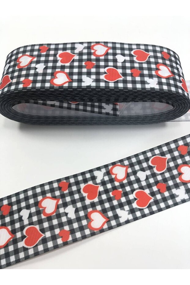 Black Checkered Small Heart Grosgrain Ribbon – Special Design, Accessory, Quality Production, Eye-Catching Style