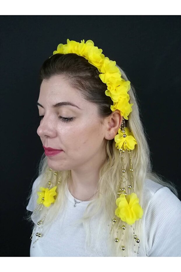 Yellow Laser Cut Flower Crown with Earrings Crown Organization Henna Crown Bride Crown Maternity Crown