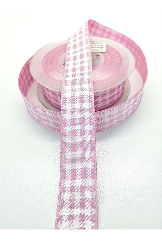 Pink Square Printed Taffeta Ribbon 2.5 cm 2 Meters – Ribbon, Stylish Design, Women's Accessory – Ribbon –