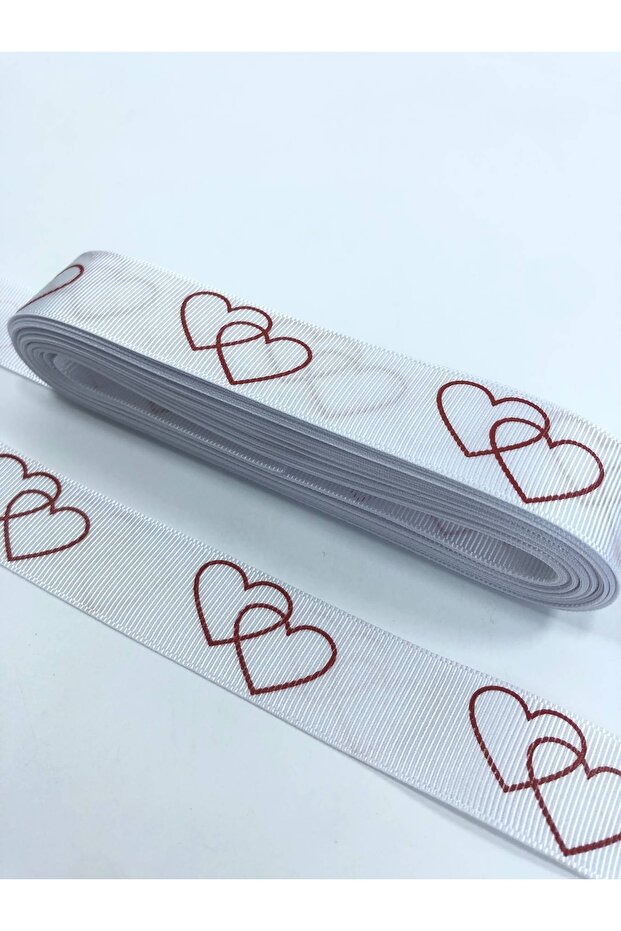 Red Two Heart Patterned Grosgrain Ribbon Price Is for 1 Meter – Ribbon, Stylish Design, Women's Accessory