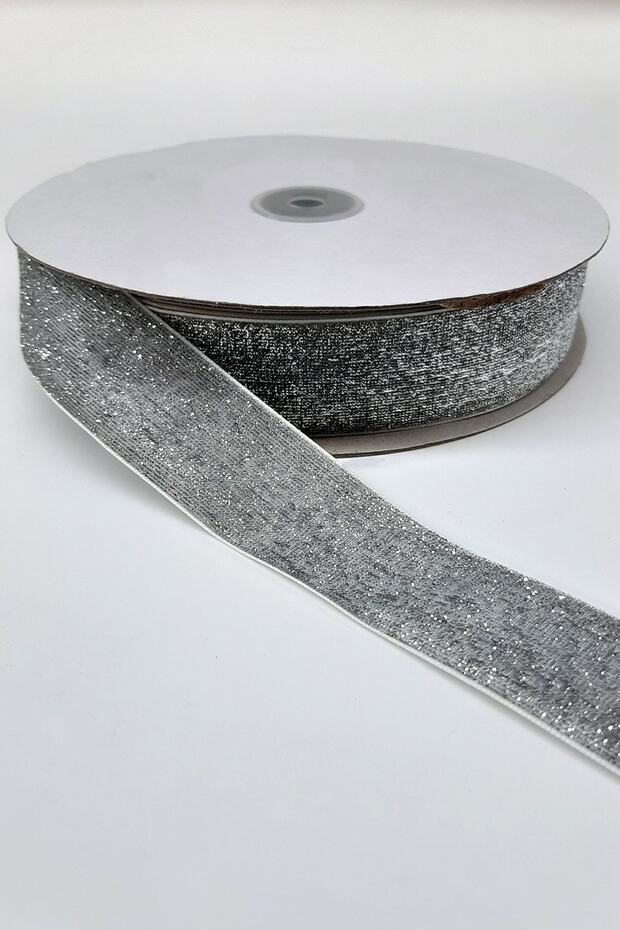 Silver Glitter Velvet Ribbon 4 cm 1 Meter – Special Design, Accessory, Quality Production, Eye-Catching Style –