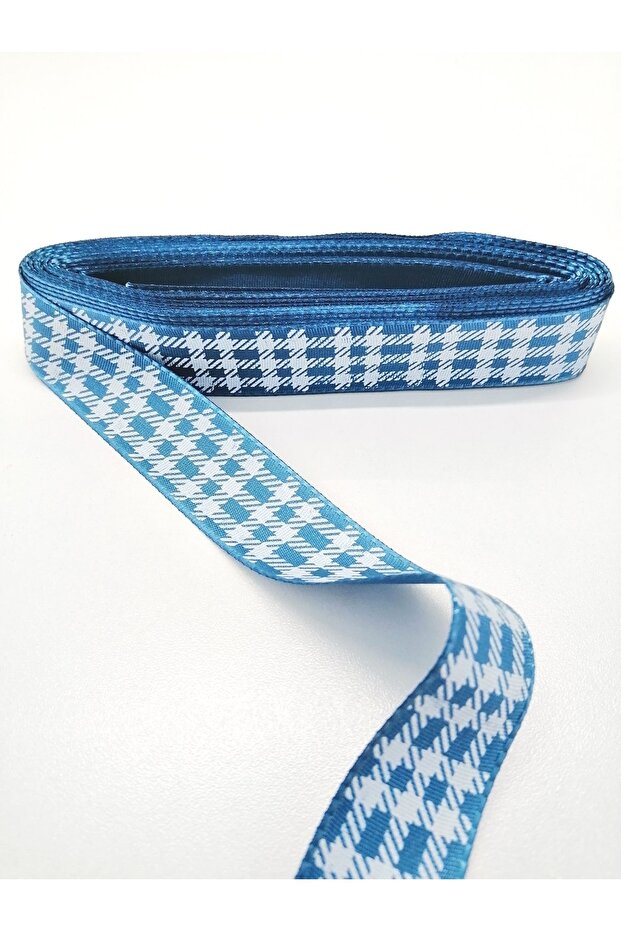 Cobalt Blue Square Patterned Taffeta Ribbon 2.5 cm 2 Meters – Ribbon, Stylish Design, Women's Accessory – Kurde