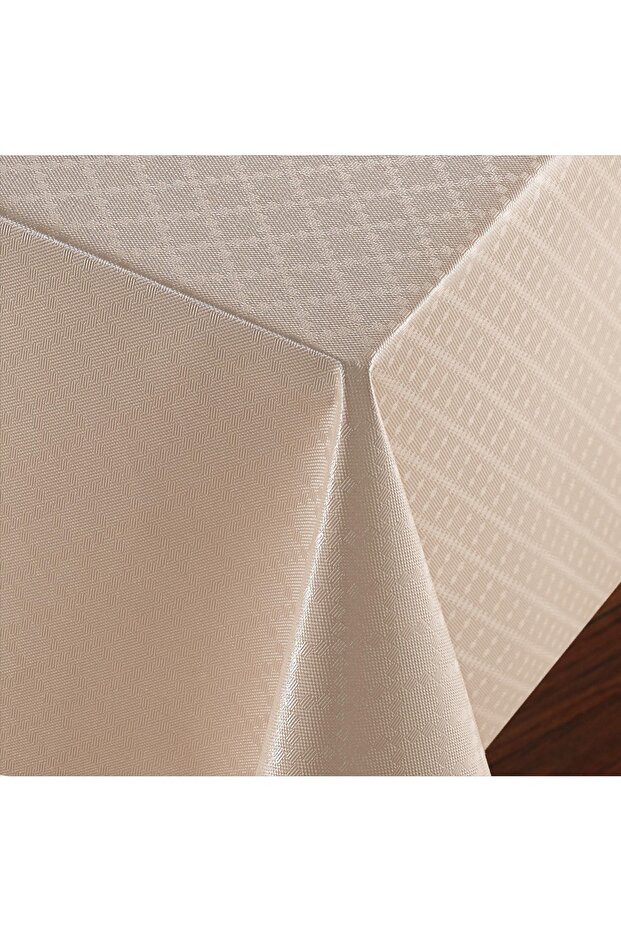 Fiber Lined PVC Tablecloth 140x180cm Erasable Liquid Proof Stain Resistant Diamond Patterned Beige
