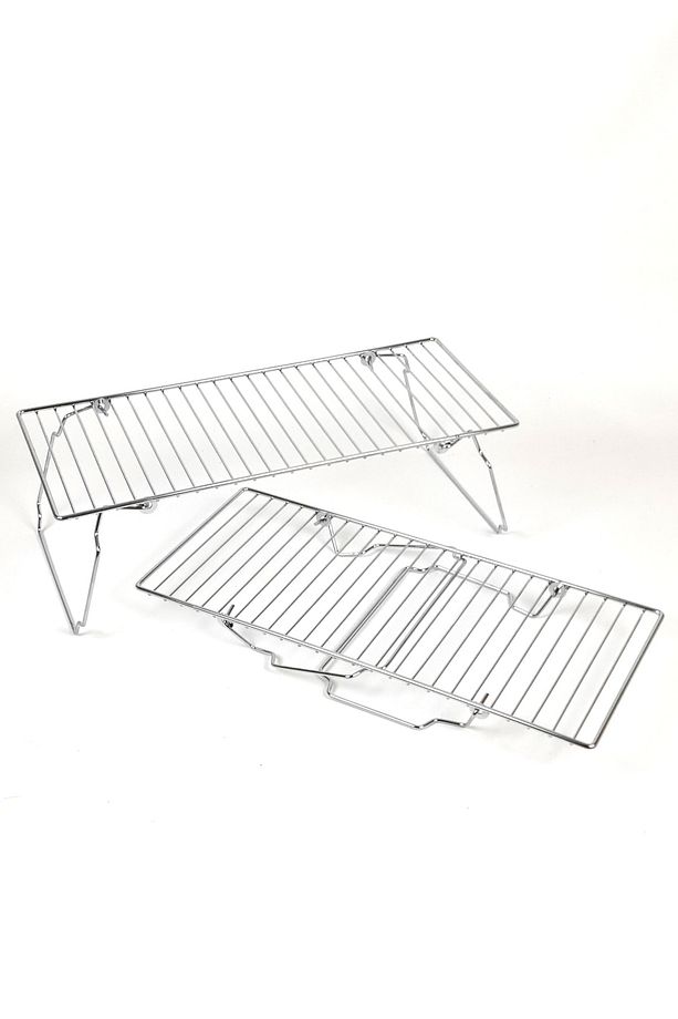 2 Adet Dolap Içi Düzenleyici Raf Katlanır Krom Üst Üste Konulabilir 47x20cm Rd026-1 - 2
