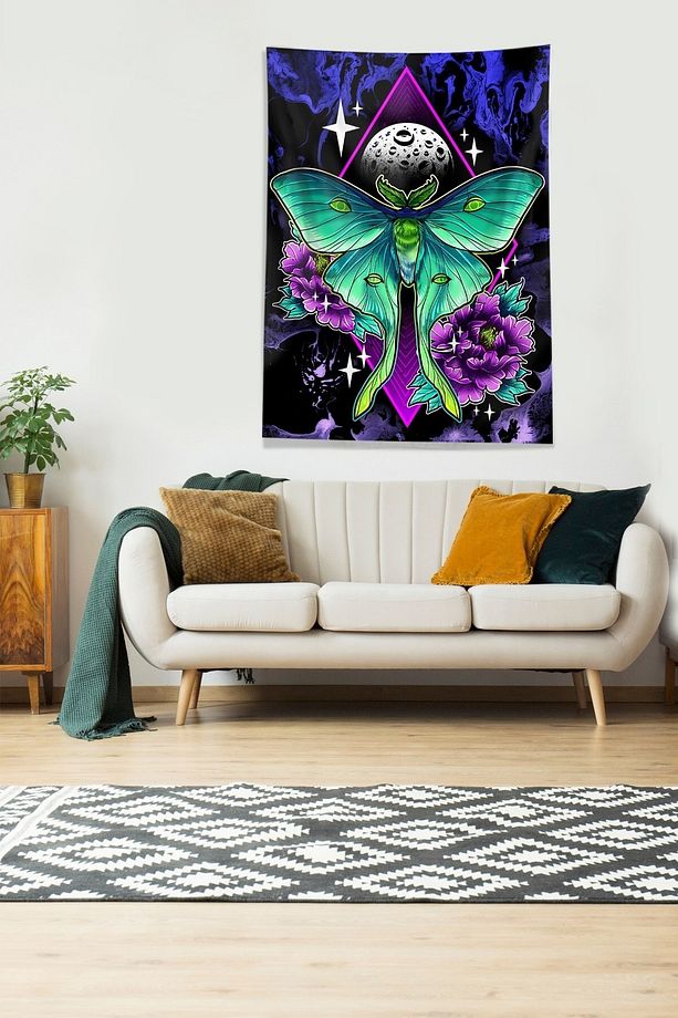 Multirenk Butterfly Kelebek Leke Tutmaz Kadife Kumaş Duvar Örtüsü Duvar Halısı Tapestry - 1