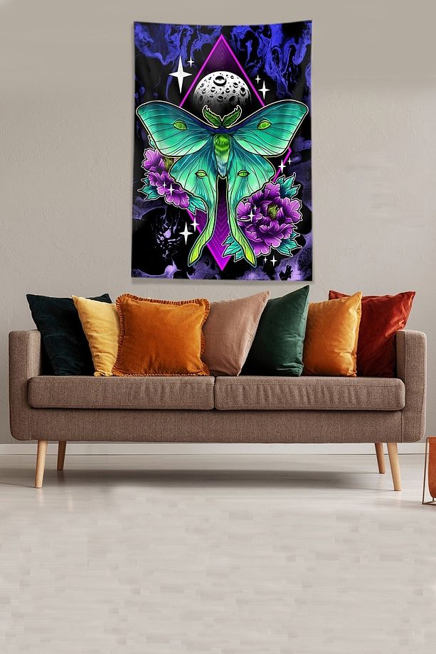 Multirenk Butterfly Kelebek Leke Tutmaz Kadife Kumaş Duvar Örtüsü Duvar Halısı Tapestry - 3