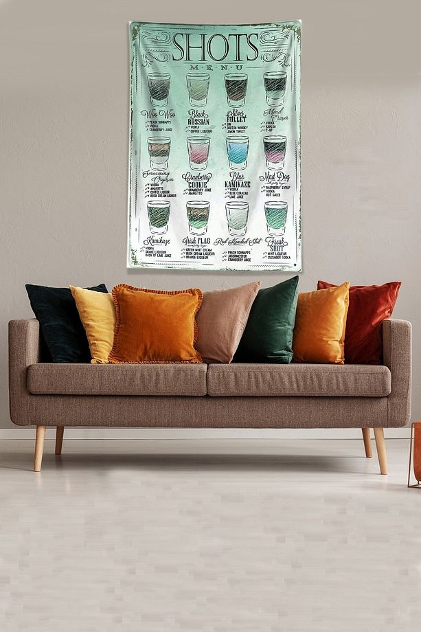 Mavi Shots Menü Leke Tutmaz Kadife Kumaş Duvar Örtüsü Duvar Halısı Tapestry - 3