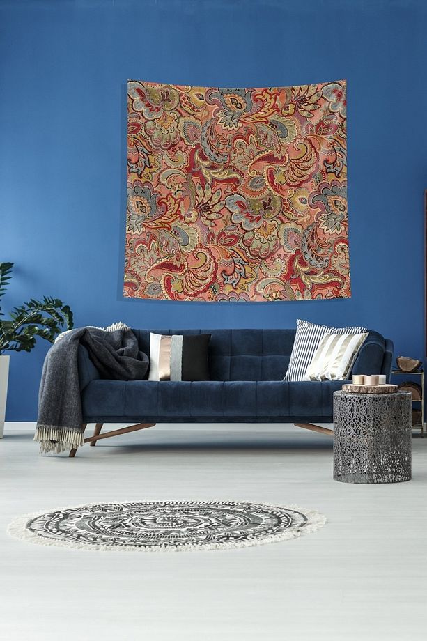 Multirenk Terme Ve Şal Desen Leke Tutmaz Kadife Kumaş Duvar Örtüsü Duvar Halısı Tapestry - 3
