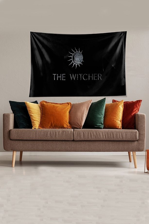 Siyah The Witcher Yazılı Leke Tutmaz Kadife Kumaş Duvar Örtüsü Duvar Halısı Tapestry - 1