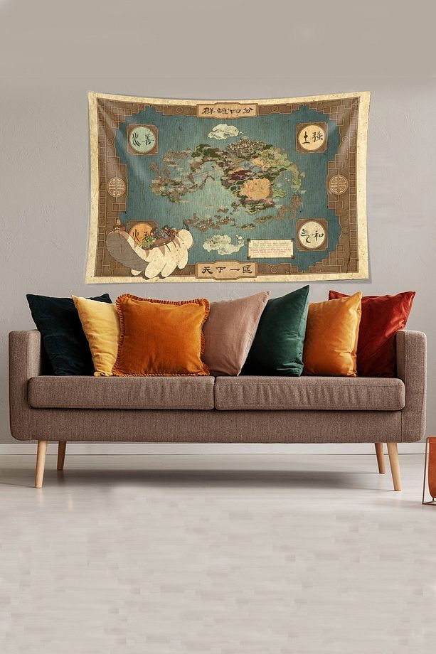 Mavi Avatar Dünya Haritası Leke Tutmaz Kadife Kumaş Duvar Örtüsü Duvar Halısı Tapestry - 1
