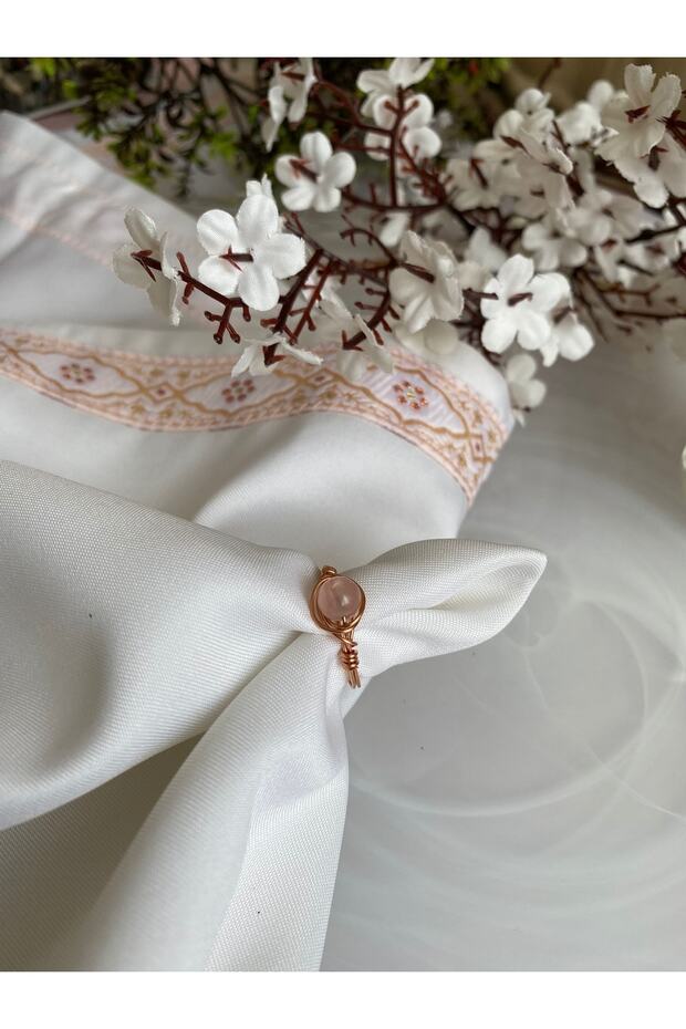 Round Pink Quartz Natural Stone Copper Color Wire Ring