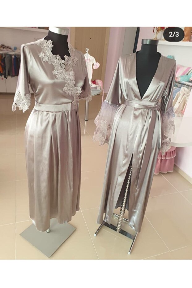 Gray Maternity Dressing Gown and Nightgown