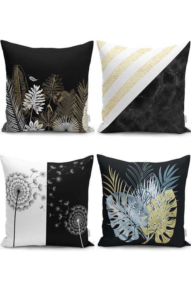 Modern Pillow and Cushion Cover Set with Gold Detail on Black Background