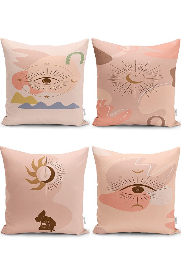 Modern Pillow and Pillow Cover Set with Onedraw Drawing on Colorful Background