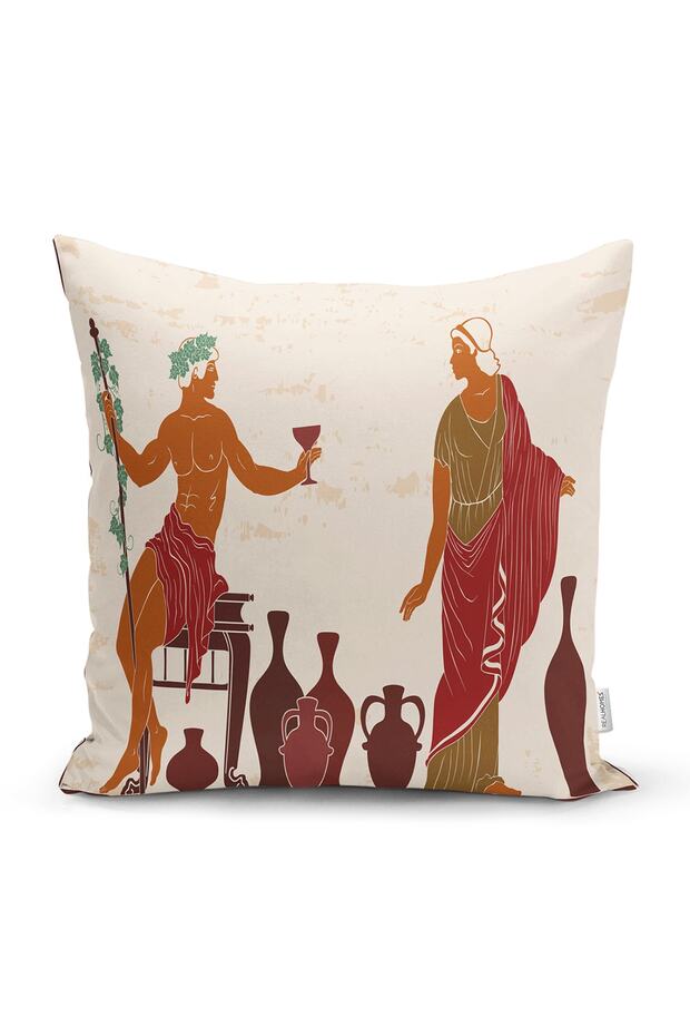 Wine Drinking Egyptian Goddesses Patterned Double Sided Suede Throw Pillow Cover