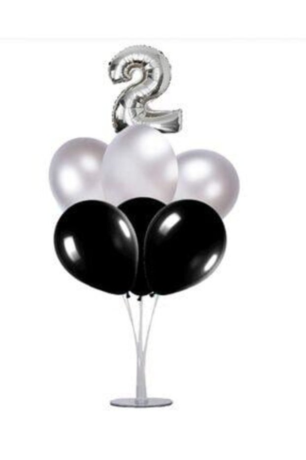 2 Year Old Number Foil Balloon Silver Silver 40 Cm, Balloon Stand, 6 Balloons, Birthday, Anniversary, Party