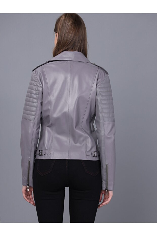 Bayan Gri Deri Ceket - 3