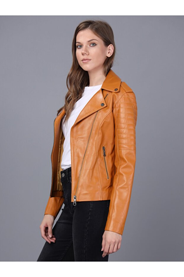 Women's Camel Leather Jacket - 2
