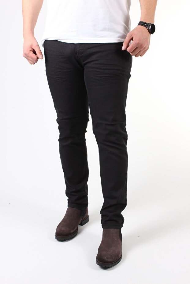 Byyasar Men's Dark Black Straight Regular-fit Lycra Skinny Leg Jeans