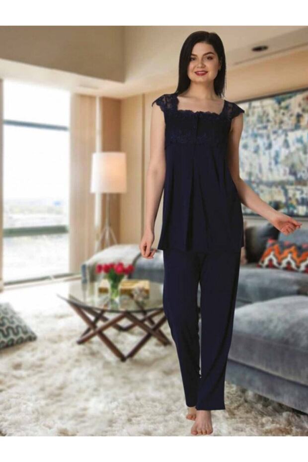 Zerre Bebe Women's Navy Blue Maternity Effort Maternity Pajamas Set 2303