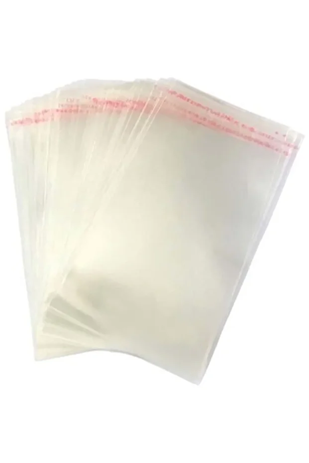 8x12 +5 Cm Şeffaf Bantlı Jelatin Torba - Yapışkanlı Poşet - 100 Adet - 1