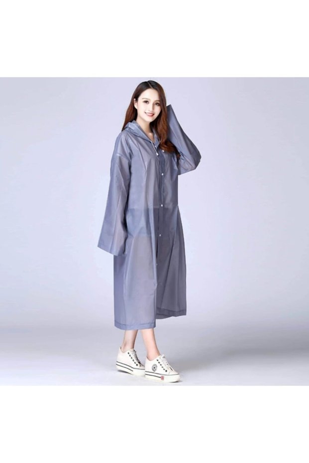 Raincoat Women's Raincoat Women's Hooded and Snap Fastener Gray Color Quality Eva Raincoat