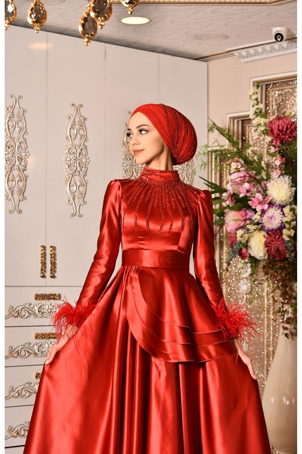 Alev Kırmızı Abiye Elbise - 5