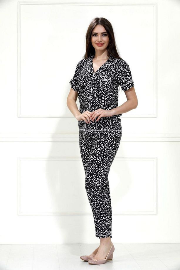 Kısa Kol Yazlık Bambu Dokuma Kumaş Pijama Takımı / 98003 - 6
