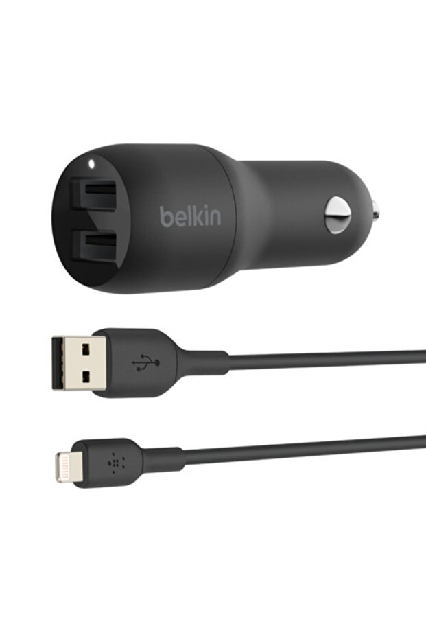 24W Fast Car Charger 2 Ports USB & Apple Lightning Cable