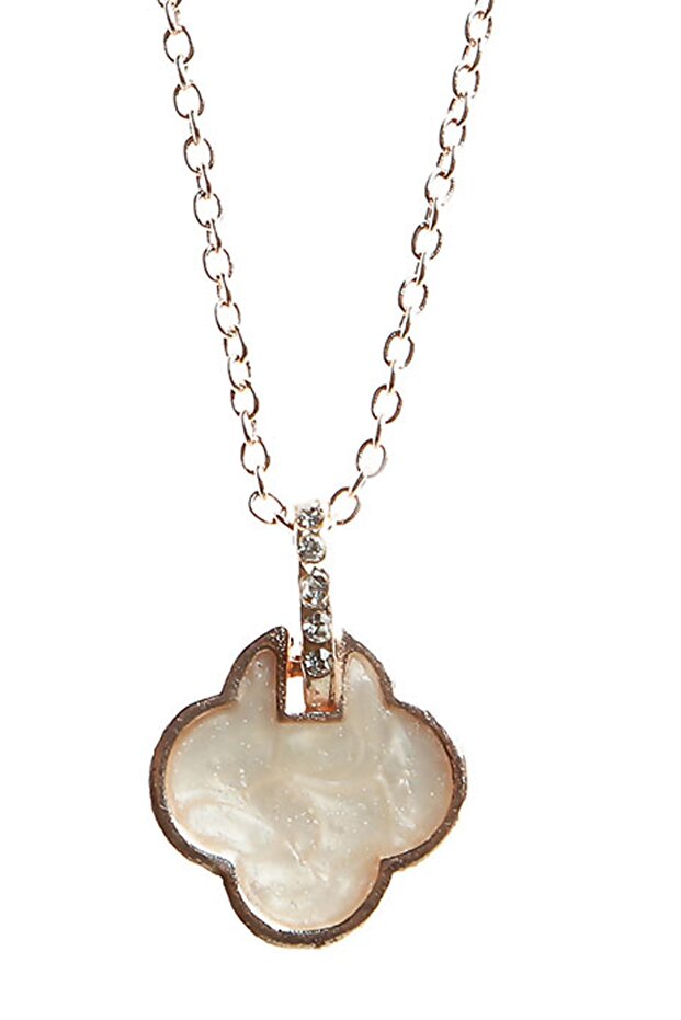 Women's Beige Moulin Zircon Stone Clover Figure Necklace