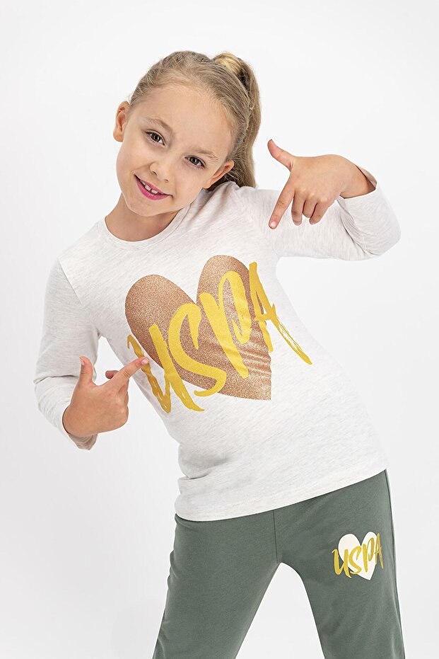 Girl's Cream Melange Licensed Pajama Set