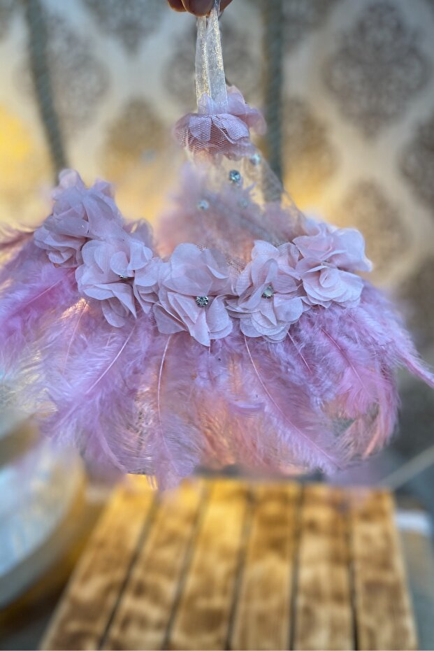 Powder Bride Groom Hand Halay Handkerchief, Three Dimensional Flower Feather Stone Decorated, Wedding Henna Circumcision Promise Engagement