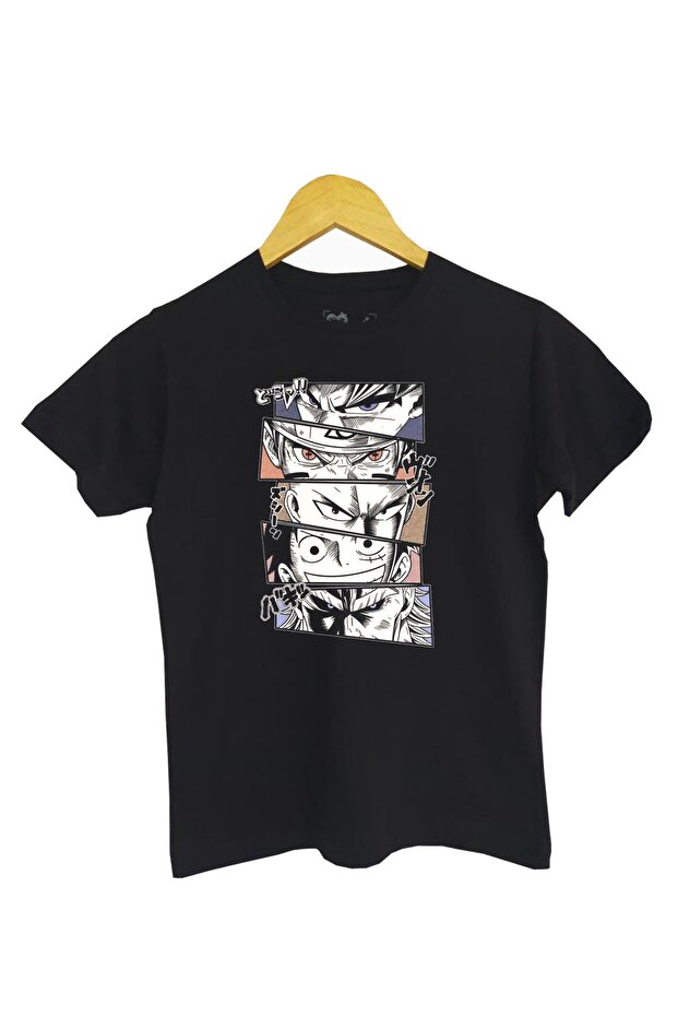 Kids Black Knitted T-Shirt Naruta Anime Digital Printed