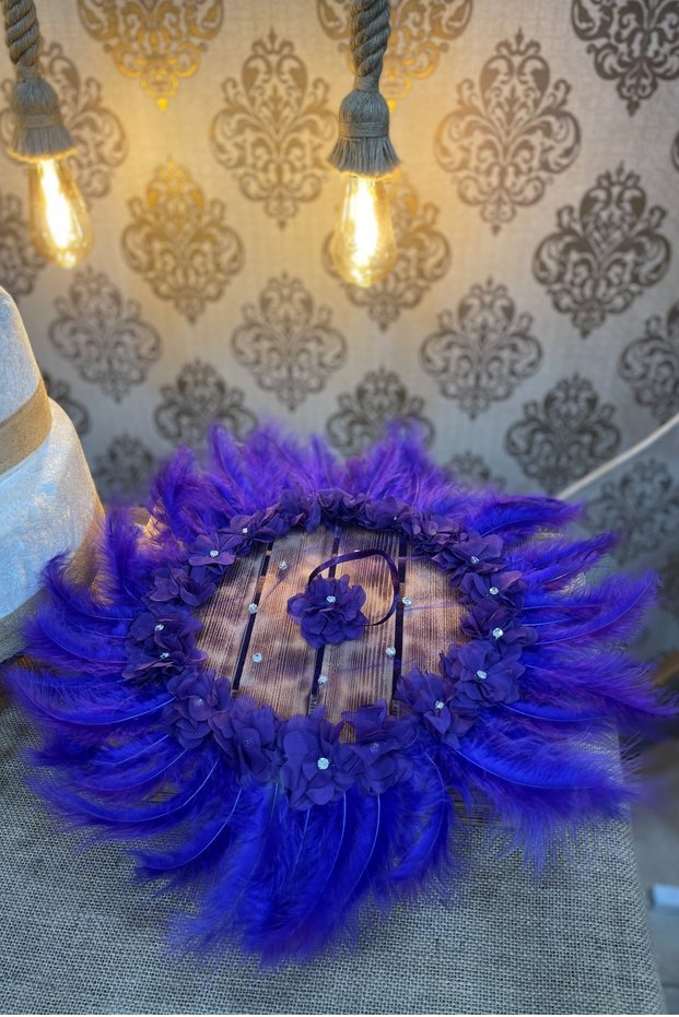 Purple Bride Groom Hand Halay Handkerchief, Three-Dimensional Flower Feather Stone Decorated, Wedding Henna Circumcision Albanian