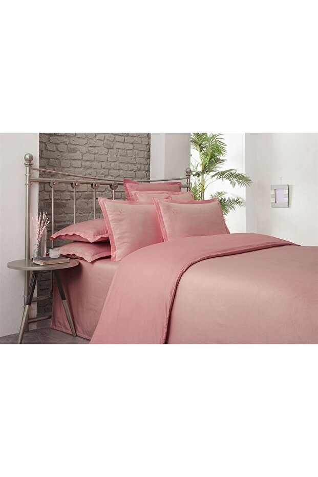 Solid Olive Dobby Duvet Cover Set Double V10 Dark Pink