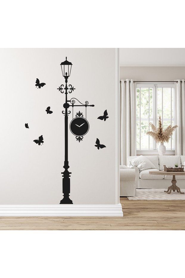 Street Clock Street Lamp And Butterflies Decorative Wall Sticker Wall Ornament