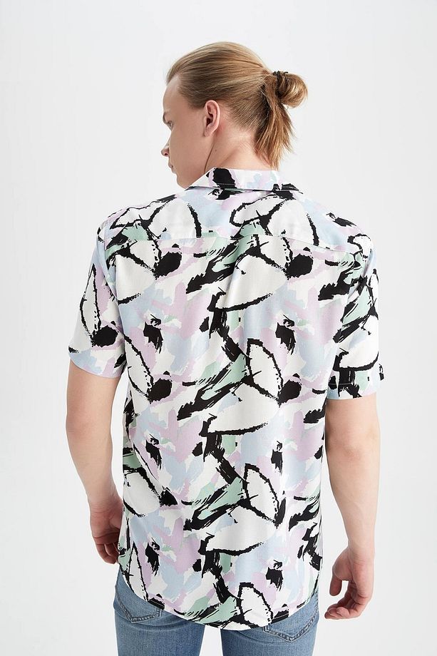 Coool Regular Fit Baskılı Poplin Kısa Kollu Hawaii Gömlek - 4
