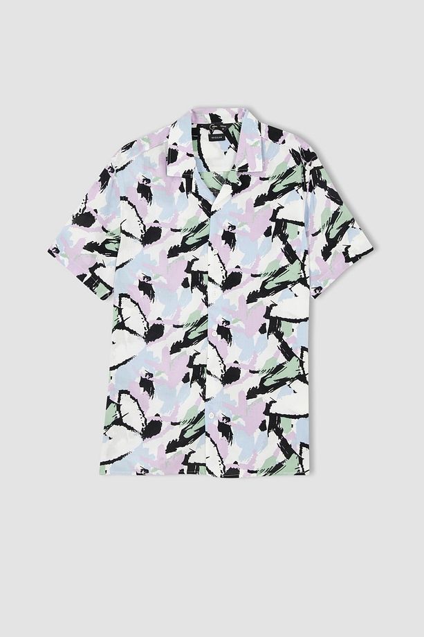 Coool Regular Fit Baskılı Poplin Kısa Kollu Hawaii Gömlek - 5