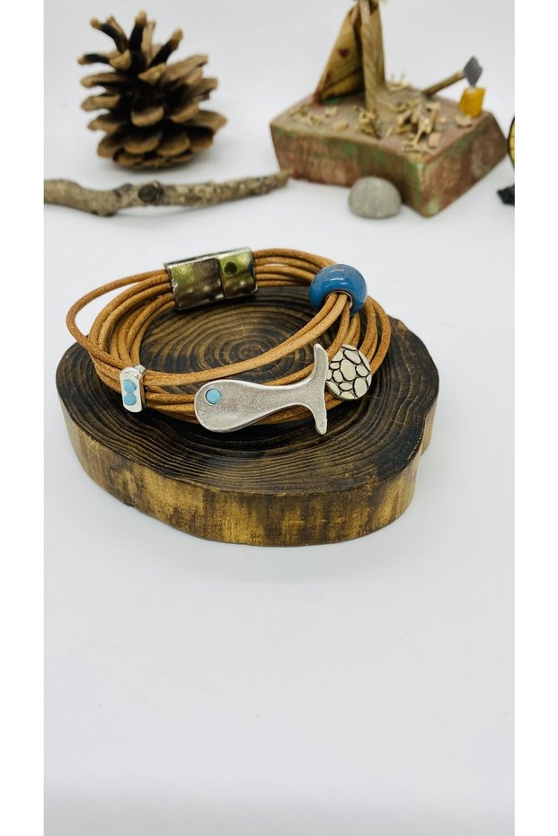 Handmade Ethnic Authentic Hippie Leather Twine Fish Figure Bracelet