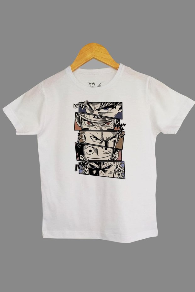 Kids White Knitted T-Shirt Naruta Anime Digital Printed